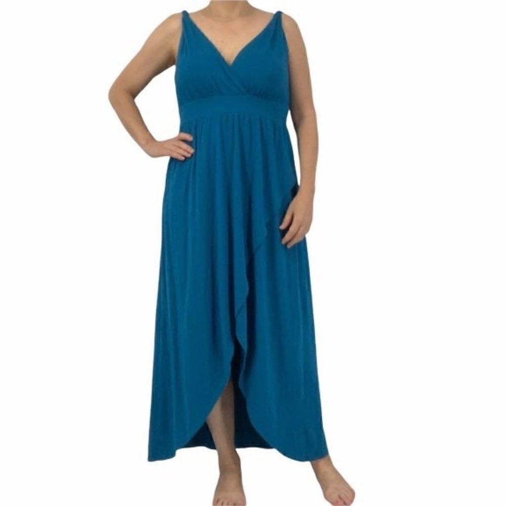 Garnet Hill teal goddess maxi dress tulip hem sleeveless